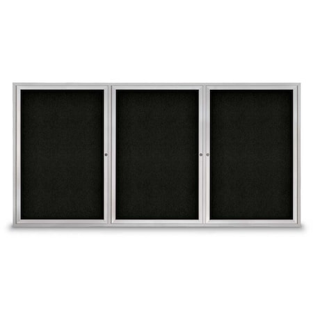United Visual Products Sliding Door Indoor Enclosed Corkboard, 9 UV9029ACS-BLACK-RUBBER